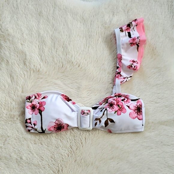 Pink Off Shoulder Ruffle Bandeau High Waist Bikini - Picture 5 of 11